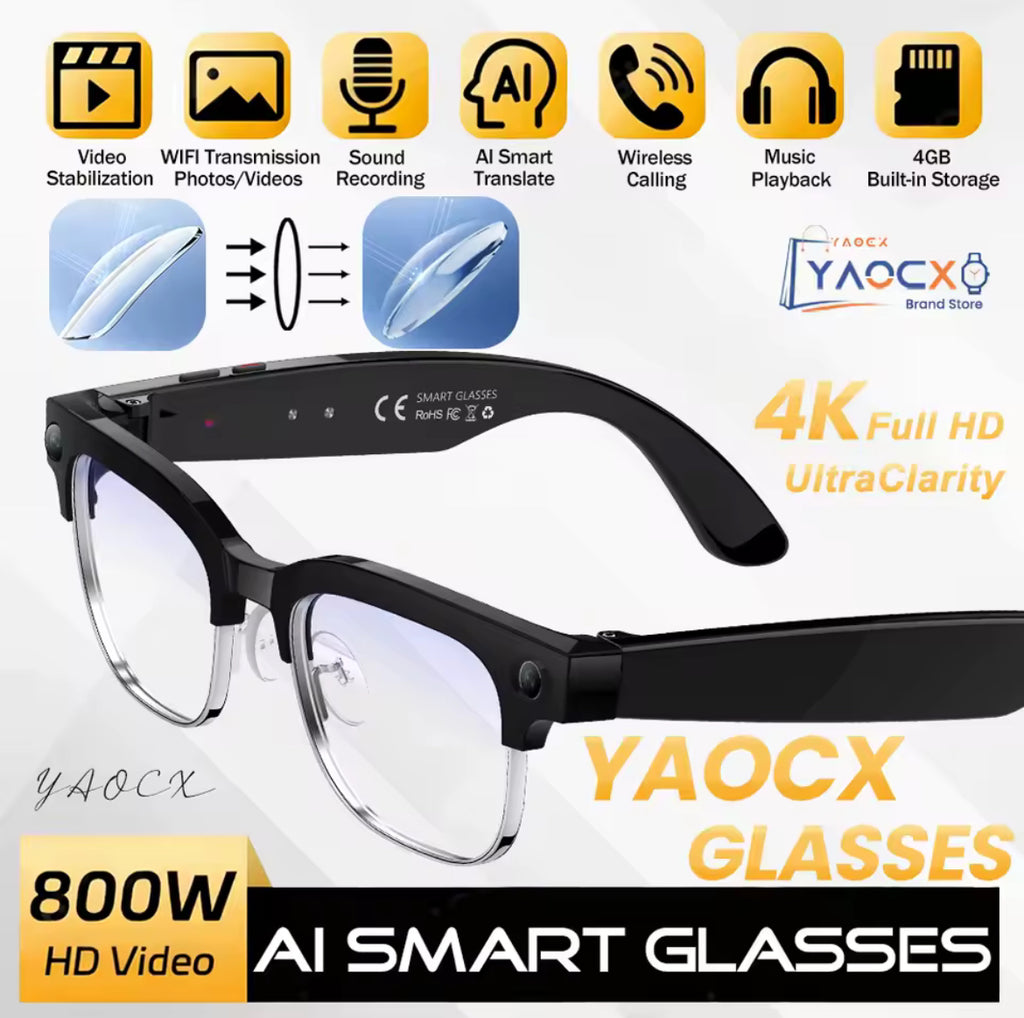 Smart AI Camera Glasses with HANDSFREE Video Recording + Bluetooth Audio