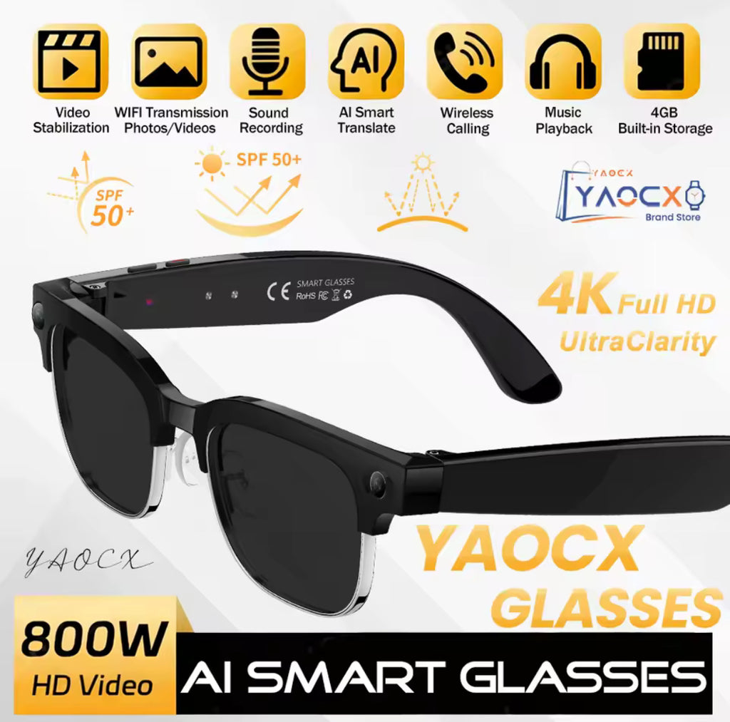 Smart AI Camera Glasses with HANDSFREE Video Recording + Bluetooth Audio