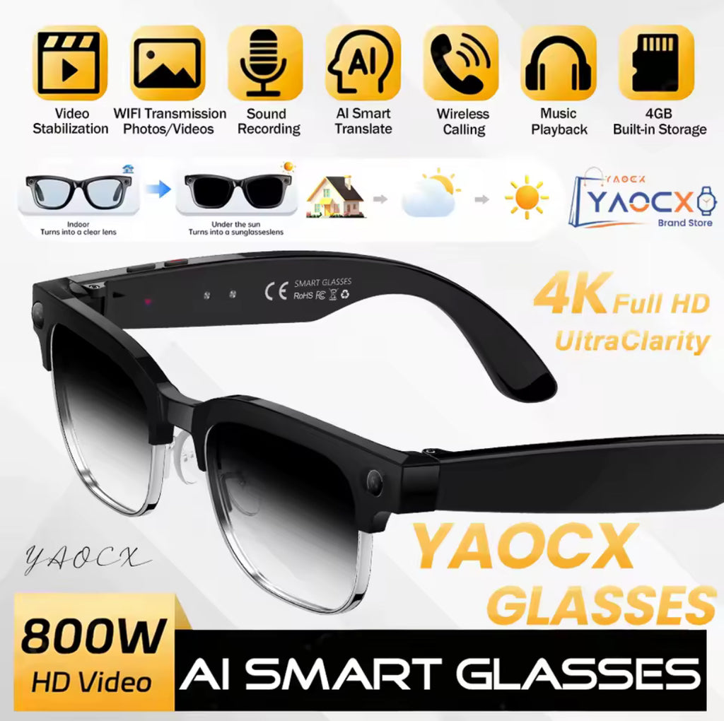 Smart AI Camera Glasses with HANDSFREE Video Recording + Bluetooth Audio