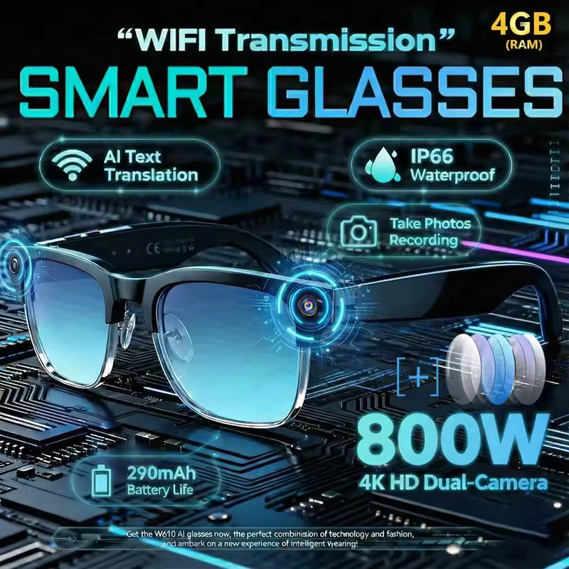 METRA AI 4-in-1 Smart Glasses, 1080p recording glasses AI built in with app integration Bluetooth capabilities with built in speakers and microphone