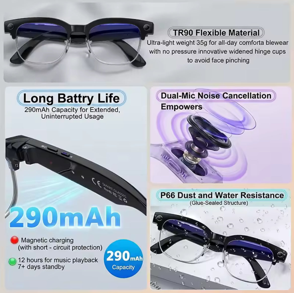 METRA AI 4-in-1 Smart Glasses, 1080p recording glasses AI built in with app integration Bluetooth capabilities with built in speakers and microphone